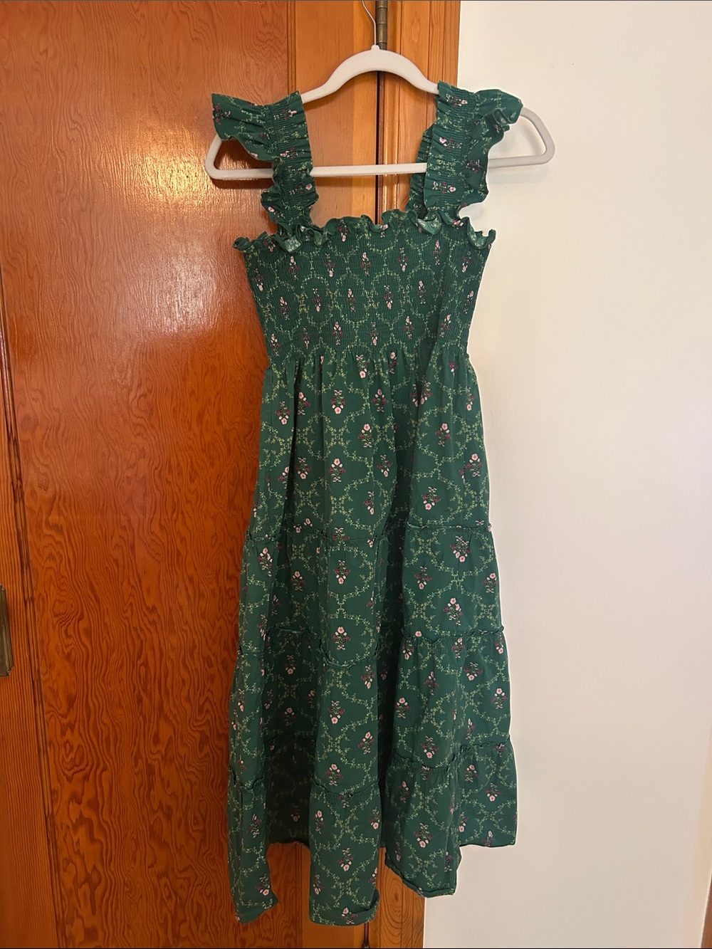 Hill House Green Floral Midi Dress with Ruffle Straps